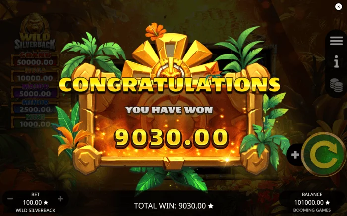 Wild Silverback - Free Spins राउंड के लिए कुल जीत